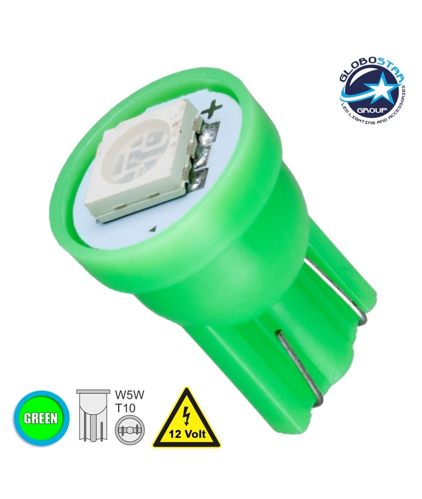 GloboStar® T10 W5W 81046 Λάμπα Αυτοκινήτου LED 1xSMD5050 0.28W 18lm 120° DC 12-16V IP20 Φ1.1 x Υ1.7cm Πράσινο